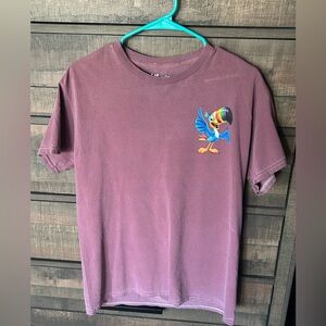 Purple T-Shirt with Colorful Bird Graphic